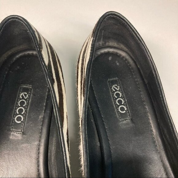 ECCO Sz 37 Zebra Print Dark Brown Cream Ballerina Flats - Picture 3 of 13